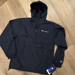 Champion Men's Stadium Packable Jacket 1/2 Zip Pullover Navy Logo‎ Small